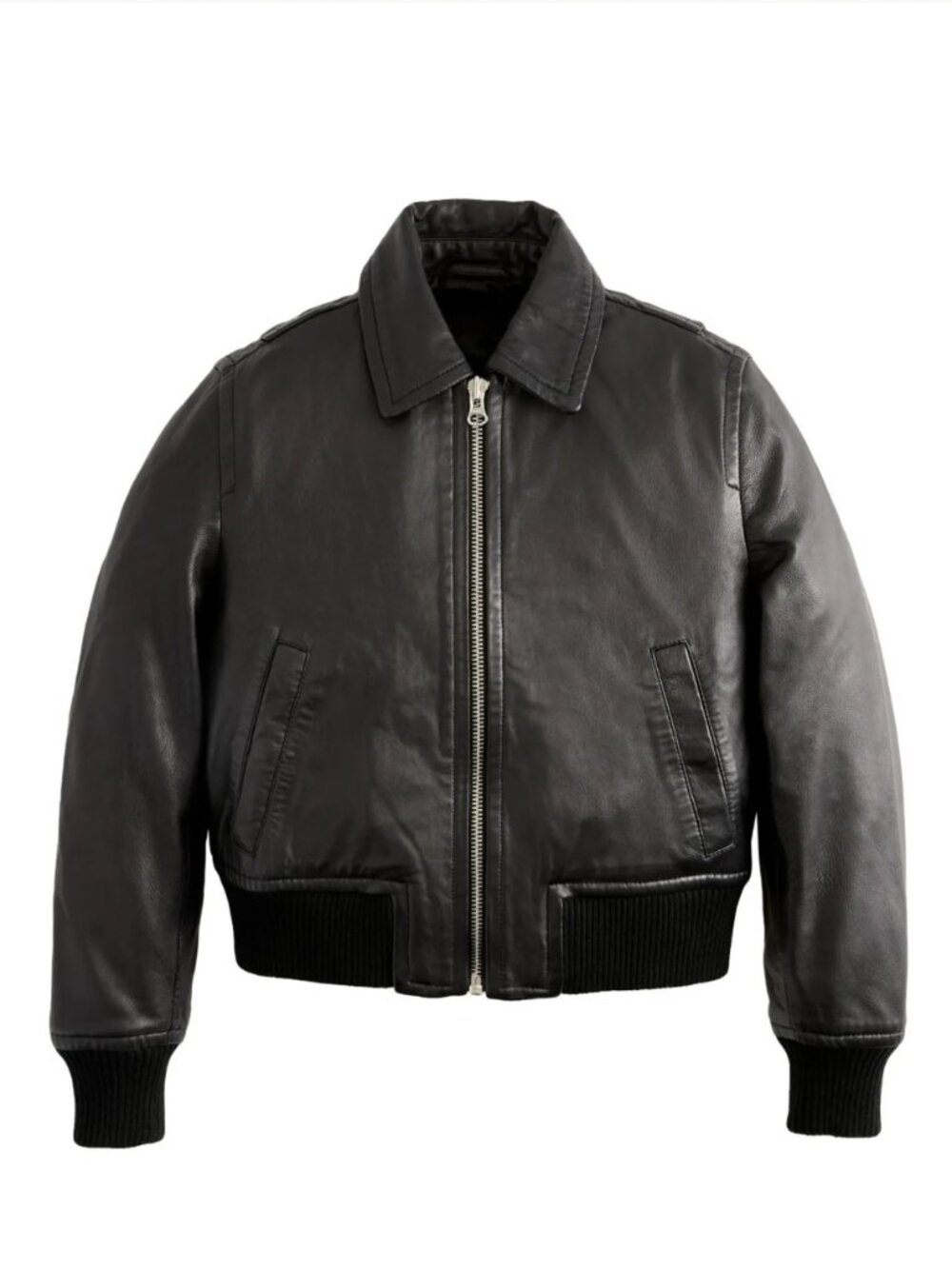 washed leather crop bomber jacket - true black - NWOT